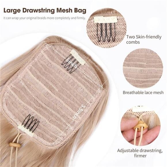 26 Inch Ponytail Extension for Women, Blonde with White Blonde - Picture 3 of 7